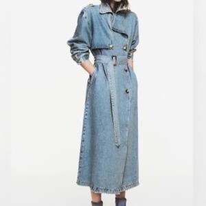 Zara Long Denim trench coat NWOT Size S